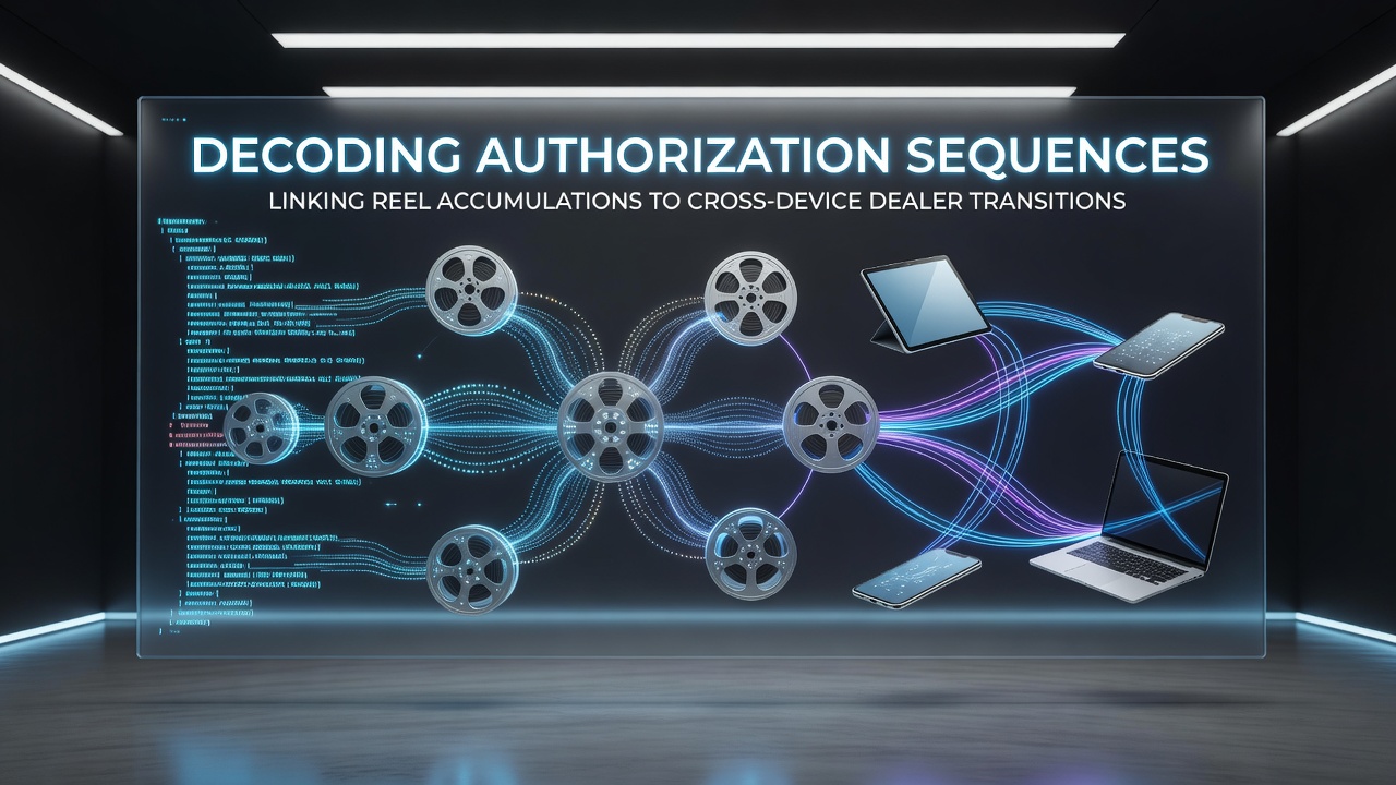 Technical diagram showing authorization sequences connecting slot reel accumulations across mobile and desktop devices to live dealer platforms
