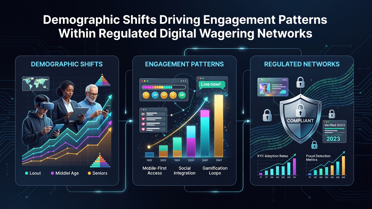 Diverse group of adults engaging with mobile devices in a modern setting, representing shifting user demographics in digital wagering
