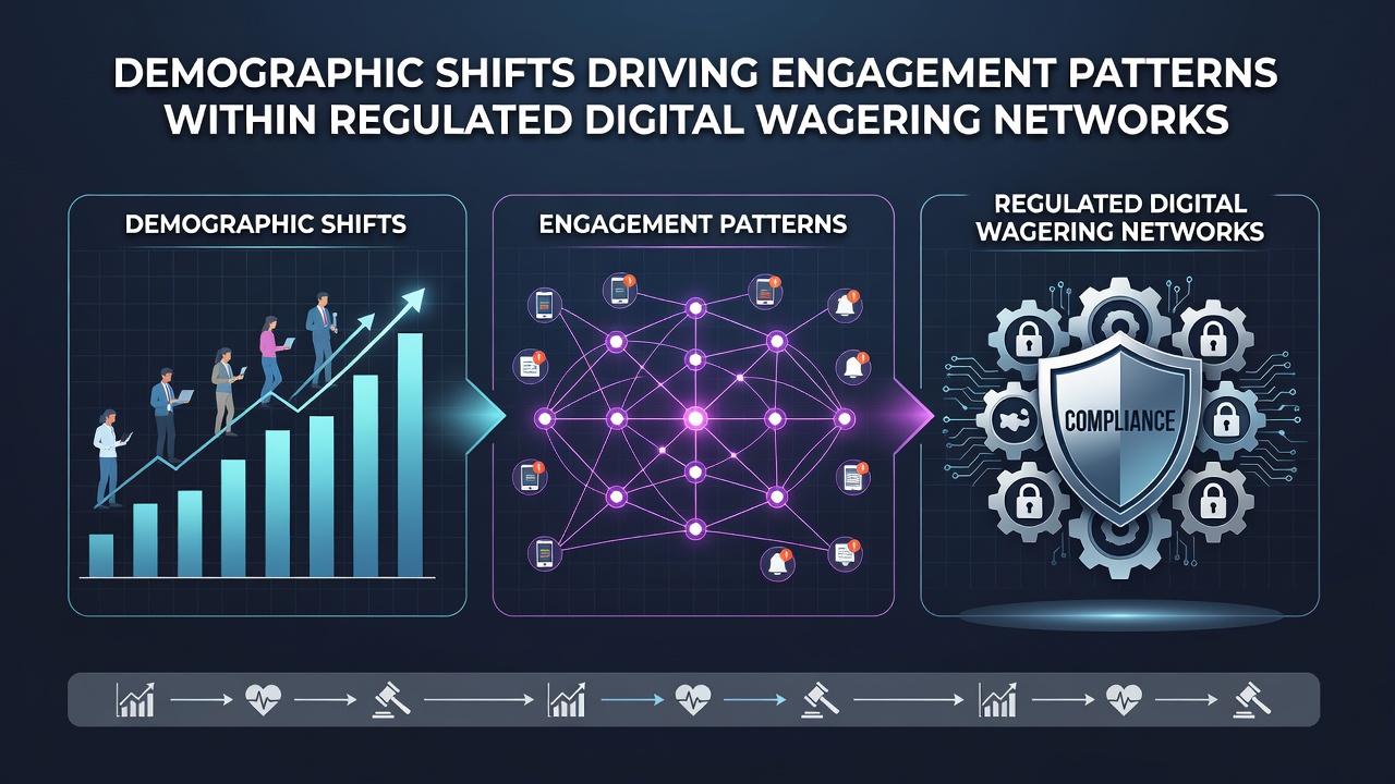 Infographic-style visualization of demographic data trends overlaid on digital network interfaces