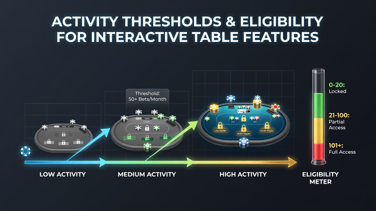 Digital interface showing activity progress bars and table game eligibility indicators in an online betting environment