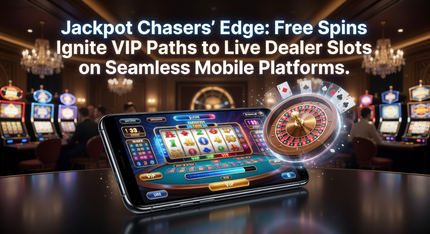 VIP interface on a mobile casino app showing live dealer slots unlocked via free spins progress, with jackpot meters glowing