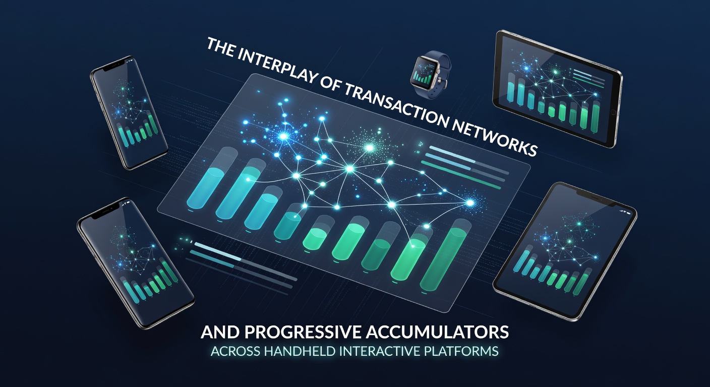 Mobile device displaying interconnected transaction networks feeding into progressive accumulator pools on a casino app interface